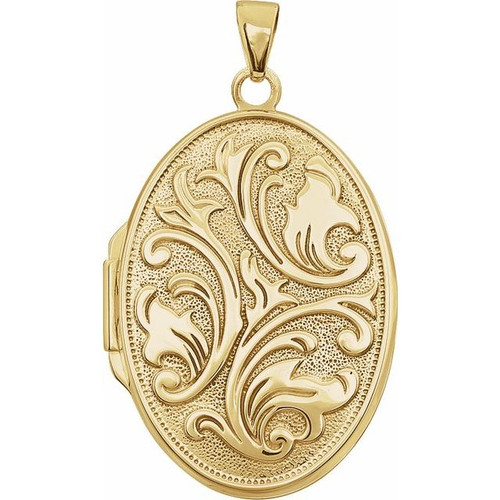 14K Yellow Gold Embossed Oval Locket