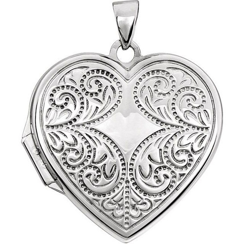 14K White Gold Engravable Heart Locket