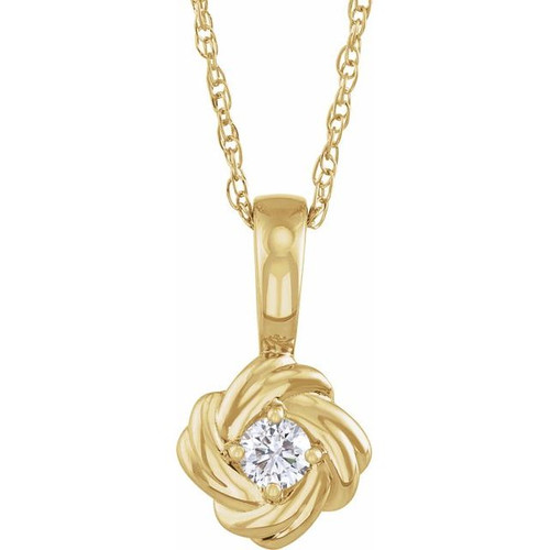 14K Yellow Gold 1/6 CT Natural Diamond Knot Necklace