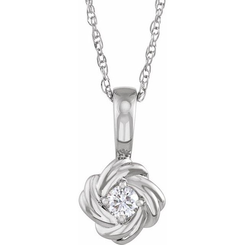 14K White Gold 1/6 CT Natural Diamond Knot Necklace