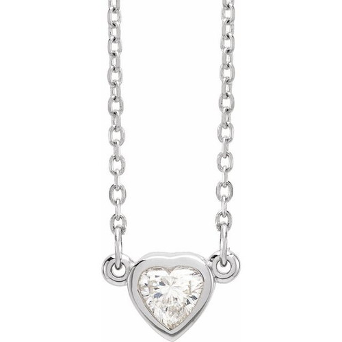 14K White Gold 1/4 CT Natural Diamond Heart Necklace