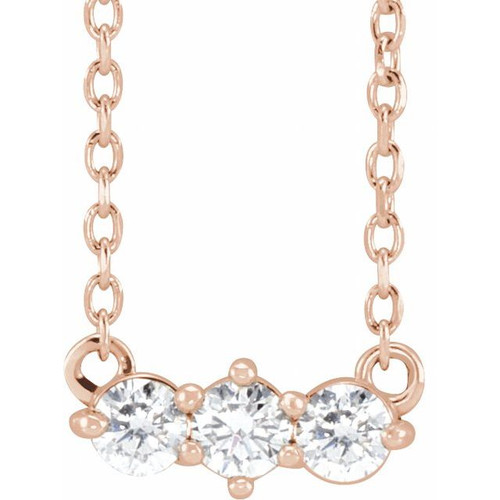 14K Rose Gold 1/5 CTW Natural Diamond Three-Stone Necklace