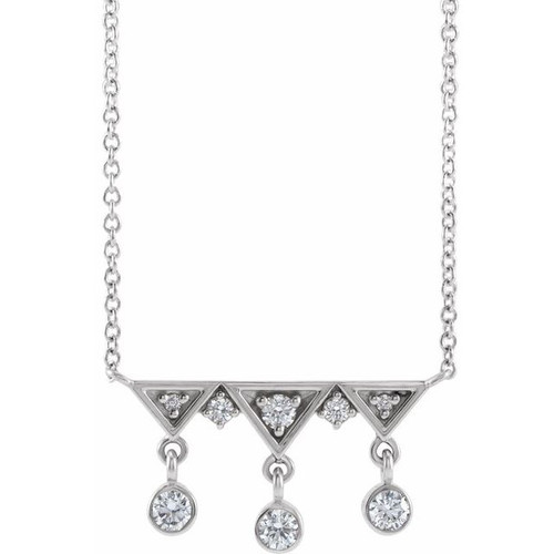 14K White Gold 1/5 CTW Natural Diamond Fringe Bar Necklace
