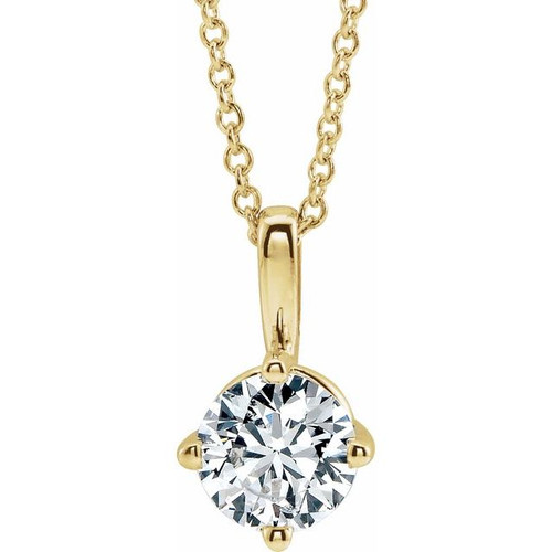 14K Yellow Gold 3/4 CT Natural Diamond Solitaire Necklace