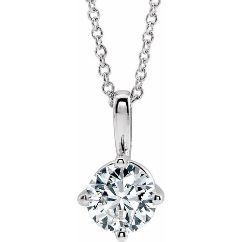 14K White Gold 3/4 CT Natural Diamond Solitaire Necklace