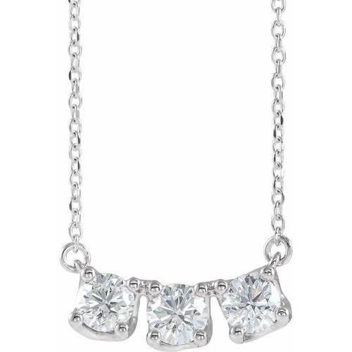 14K White Gold 1 CTW Natural Diamond Three-Stone Curved Bar Necklace