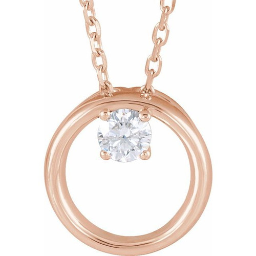 14K Rose Gold 1/10 CT Natural Diamond Circle Necklace