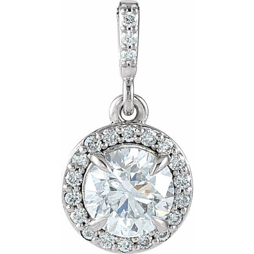 14K White Gold 9/10 CTW Natural Diamond Halo-Style Pendant