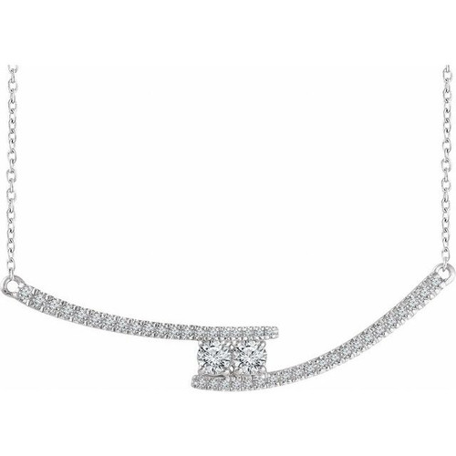 14K White Gold 3/8 CTW Natural Diamond Two-Stone Bar Necklace