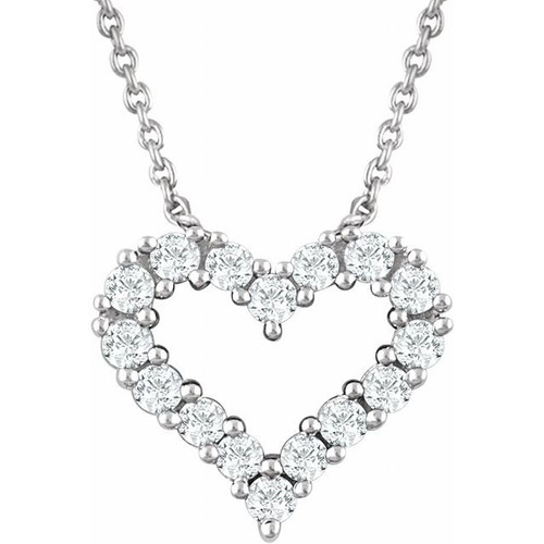 14K White Gold 1/4 CTW Natural Diamond Heart Necklace