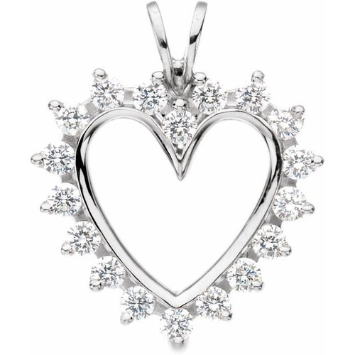 14K White Gold 9/10 CTW Natural Diamond Heart Pendant