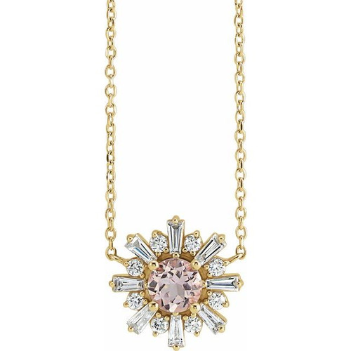 14K Yellow Gold Natural Pink Morganite & 3/8 CTW Natural Diamond Starburst Necklace
