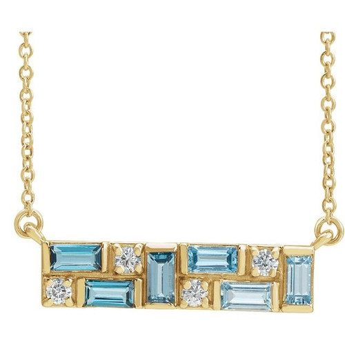 14K Yellow Gold Blue Multi-Gemstone & 1/8 CTW Natural Diamond Bar Necklace