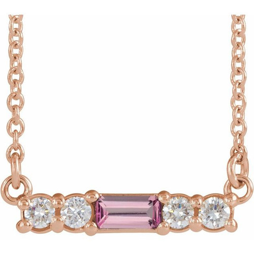 14K Rose Gold Natural Blue Sapphire & 1/8 CTW Natural Diamond Necklace