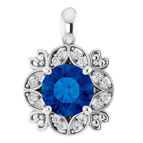 14K White Gold Natural Blue Sapphire & .04 CTW Natural Diamond Pendant