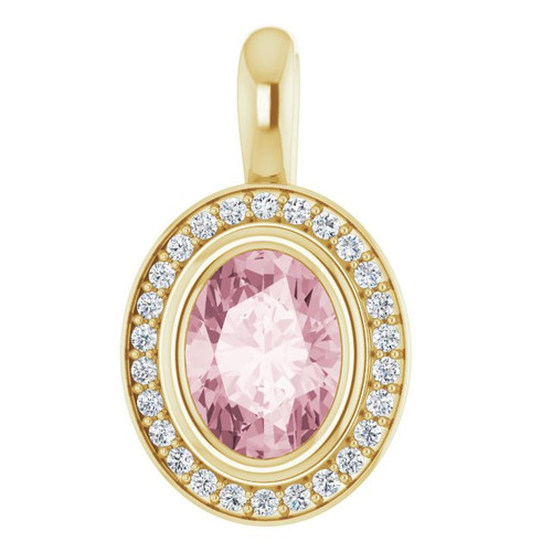 14K Yellow Gold Natural Pink Morganite & 1/8 CTW Natural Diamond Pendant