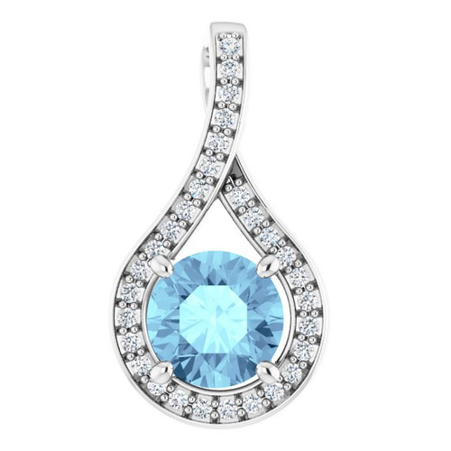 14K White Gold Natural Aquamarine & .08 CTW Natural Diamond Pendant