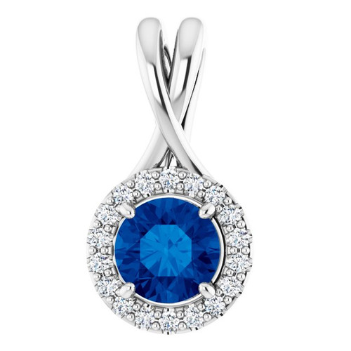 14K White Gold Natural Blue Sapphire & 1/10 CTW Natural Diamond Pendant