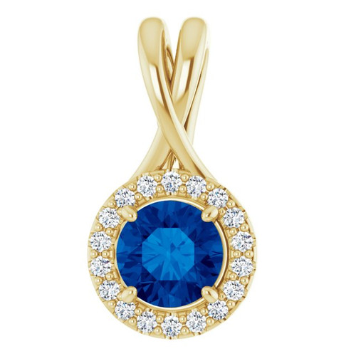 14K Yellow Gold Natural Blue Sapphire & 1/10 CTW Natural Diamond Pendant