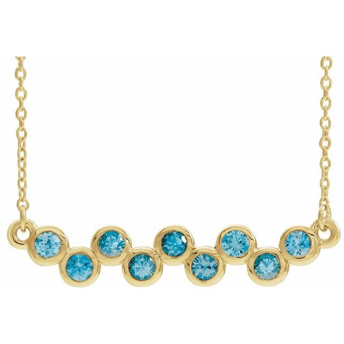 14K Yellow Gold Natural Blue Zircon Bezel-Set Bar Necklace