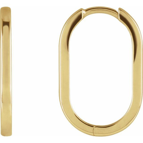 14K Yellow Gold Elongated Oval Huggie Hoop Earrings