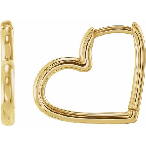 14K Yellow Gold Hinged Heart Huggie Earrings