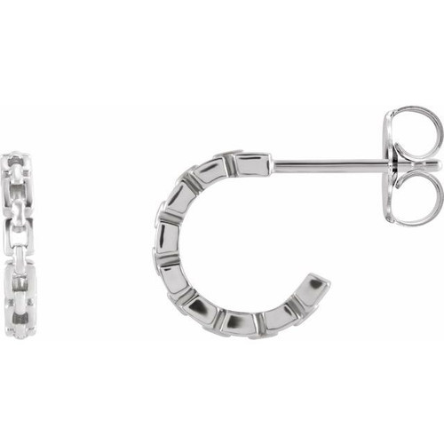 14K White Gold Chain Link Huggie Earrings