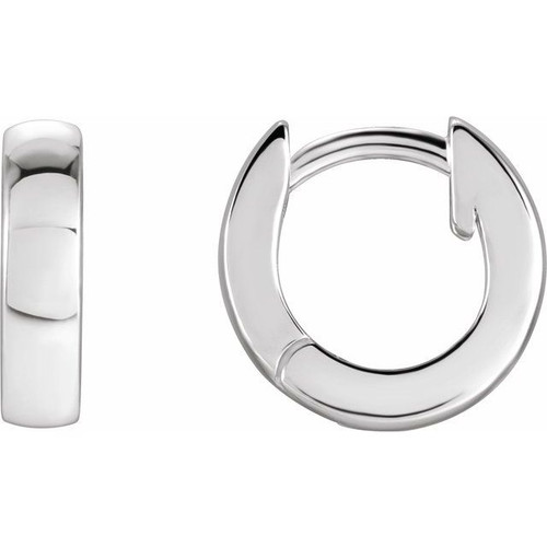 14K White Gold Polished Huggie Earrings