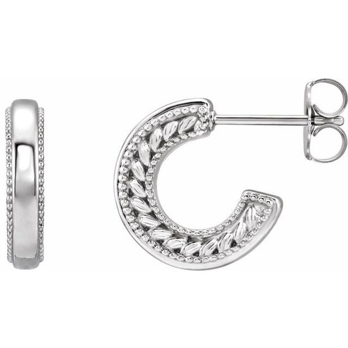 14K White Gold Milgrain Huggie Earrings