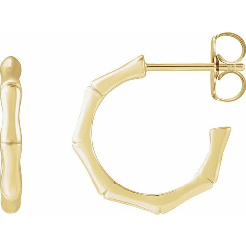 14K Yellow Gold Bamboo Hoop Earrings