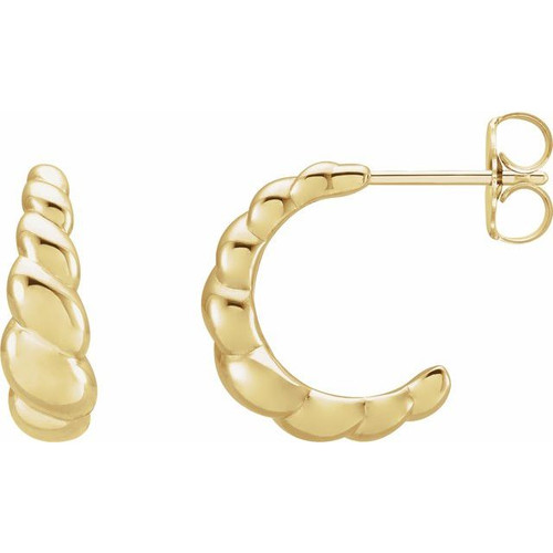 14K Yellow Gold Rope Dome Hoop Earrings