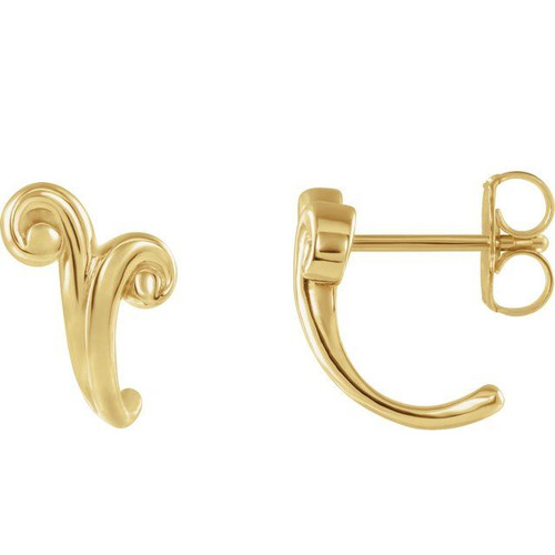 14K Yellow Gold Freeform J-Hoop Earrings