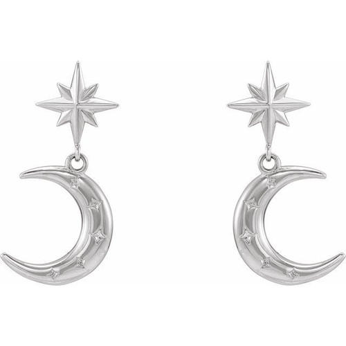 14K White Gold Crescent Moon Dangle Earrings