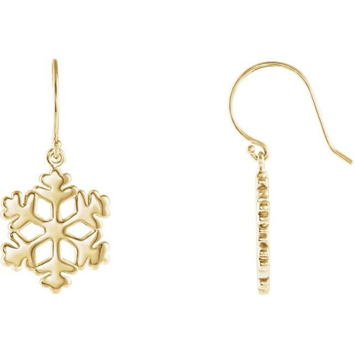 14K Yellow Gold Snowflake Earrings