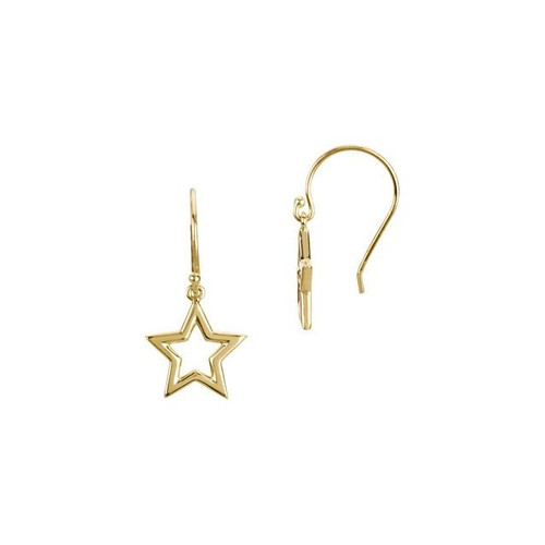 14K Yellow Gold Petite Star Dangle Earrings