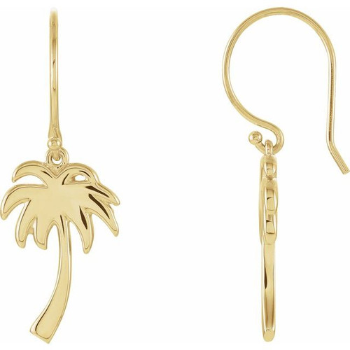 14K Yellow Gold Palm Tree Dangle Earrings