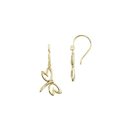 14K Yellow Gold Dragonfly Dangle Earrings