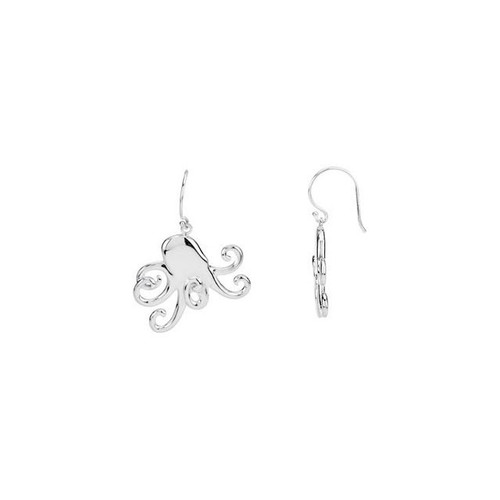 14K White Gold Octopus Dangle Earrings
