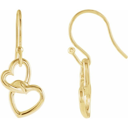 14K Yellow Gold Interlocking Heart Dangle Earrings