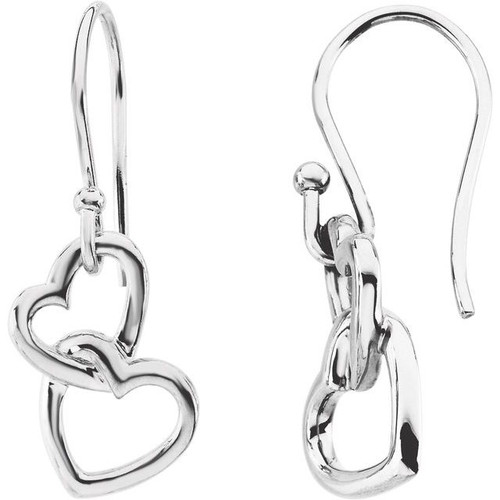 14K White Gold Interlocking Heart Danlge Earrings