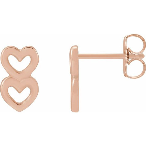 14K Rose Gold Two Heart Drop Earrings