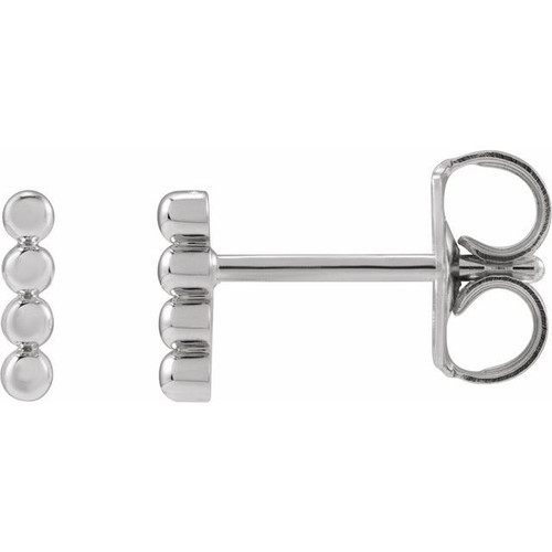 14K White Gold Beaded Bar Drop Earrings