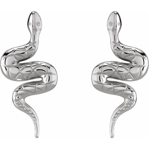 14K White Gold Snake Drop Earrings