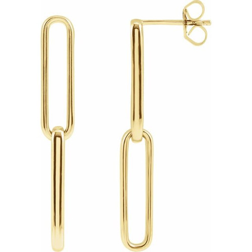 14K Yellow Gold Elongated Flat Link Drop Earrings
