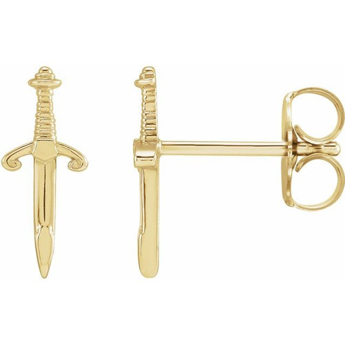 14K Yellow Gold Dagger Drop Earrings