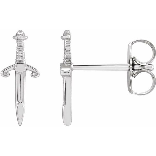 14K White Gold Dagger Drop Earrings