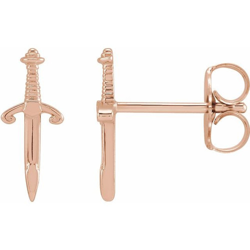 14K Rose Gold Dagger Drop Earrings