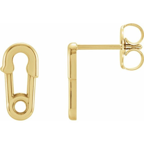 14K Yellow Gold Safety Pin Drop Earrings