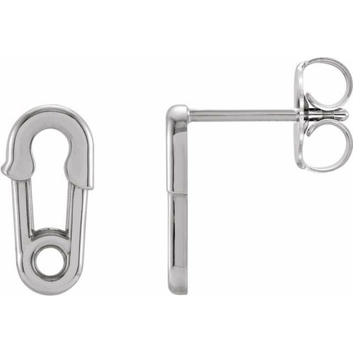 14K White Gold Safety Pin Drop Earrings