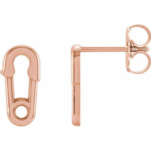 14K Rose Gold Safety Pin Drop Earrings